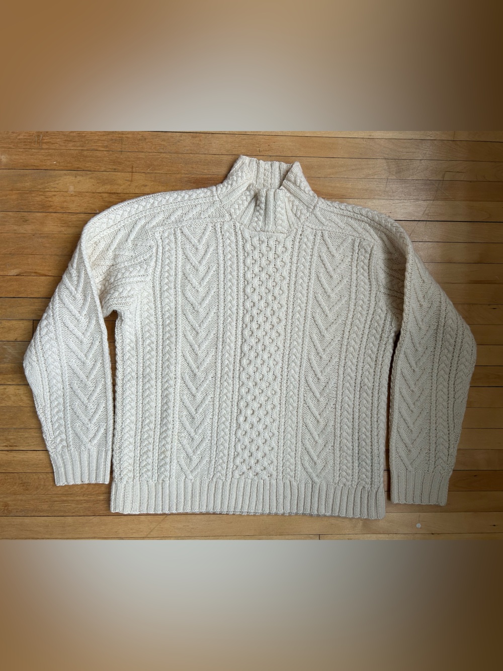 Ralph Lauren Cream Cable-Knit Turtleneck Sweater, 100% wool hand knit